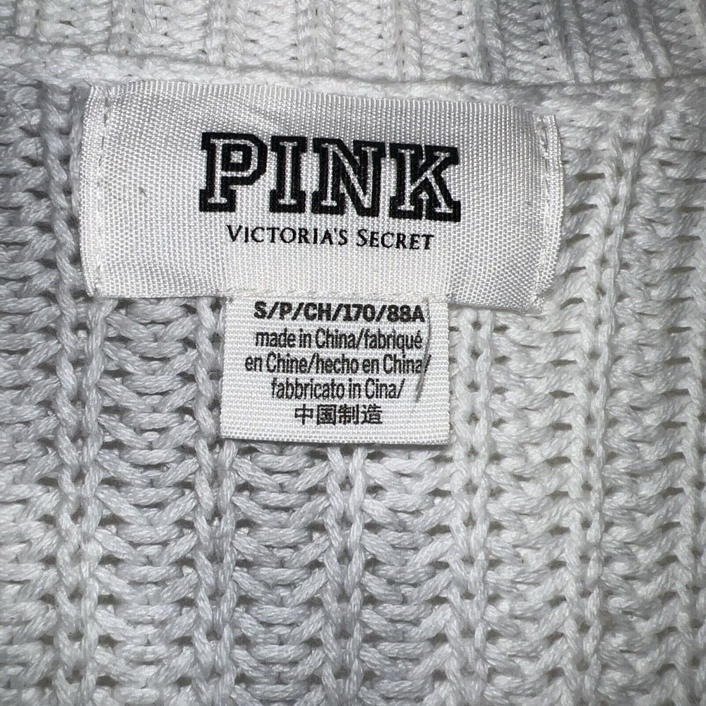 PINK Victorias Secret Gray White Knit V Neck Tie Dye Chunky Sweater Sz S - Picture 4 of 7